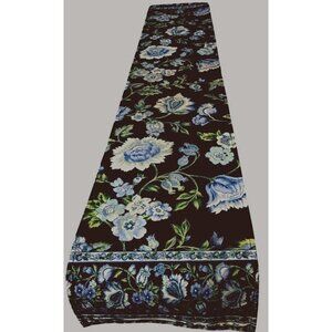 VTG April Cornell Floral Table Runner Plus 2 Place Mats W Navy Blue & Green Patt
